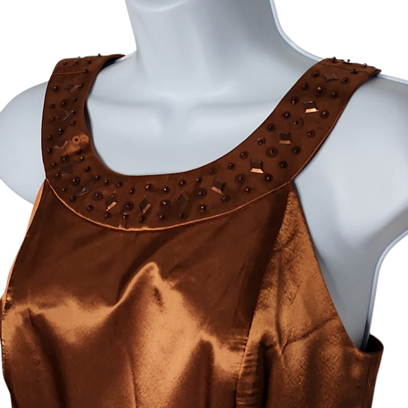 Women's London Times Dress, Size 4, Coppery Brown Satin - Picture 3 of 5